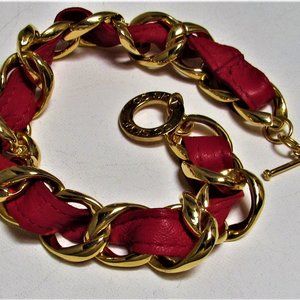 CC SKYE  Red Leather Gold Plated Chain Choker Necklace Toggle